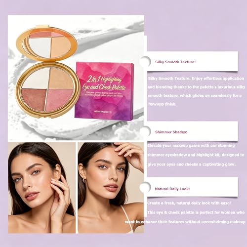 Eye & Cheek Palette - 4-In-1 Shimmer Eyeshadow Blush Highlighter