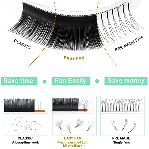 Volume Lash Extensions D-0.07-14 Easy Fan Flowering Rapid Blooming Eyelashes 9 to 20 mm Mega C D Curl (D-0.07,14 mm)