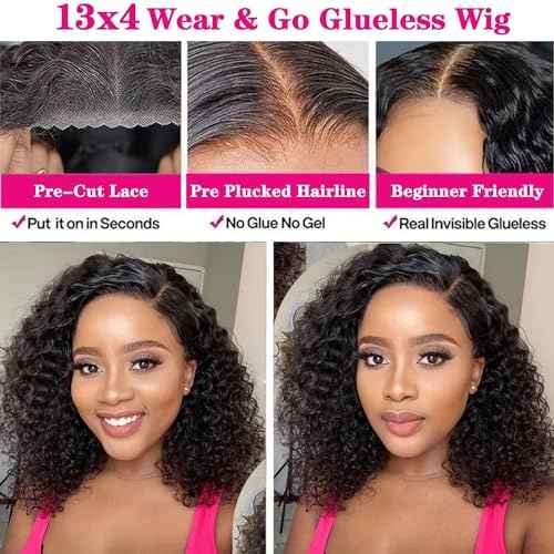 SODLIS Wear and Go Glueless Bob Wig Human Hair Upgraded 13x4 Curly Lace Front Wigs Human Hair Pre Plucked Pre Cut Glueless Bob Wigs For Black Women Human Hair No Glue 150% Density£¨14 Inch£©