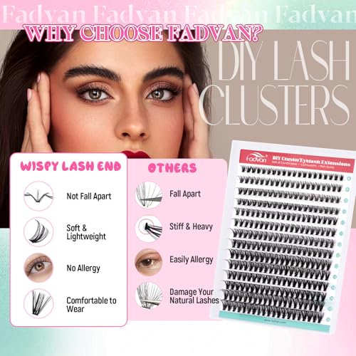 FADVAN 280pcs Fluffy Cluster Lashes 40D C-Curl 8-16mm Extensions