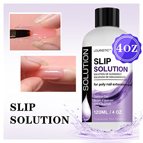 LOUINSTIC Polygel Slip Solution 4oz - 3-in-1 Anti-Stick Nail Gel Liquid