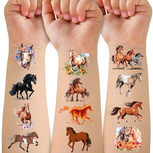 Horse Temporary Tattoos 52 Pcs Horse Tattoos for Kids Birthday Party Supplies Favors Tattoos Stickers Super Cute Gifts Party Decorations Girls Boys Classroom School Prizes Themed