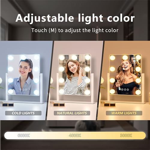 Hollywood Vanity Mirror with Lights, 9 LED Bulbs, 3 Color Modes
