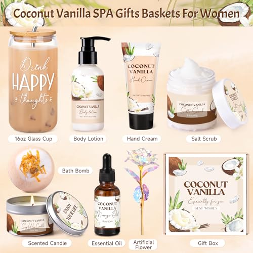 Spa Gift Basket for Women - 8pc Coconut Self Care Set
