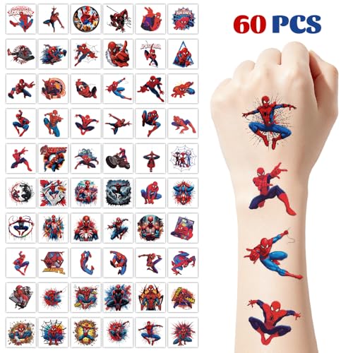 60Pcs Cartoon Spider Temporary Tattoos for Kids & Teens