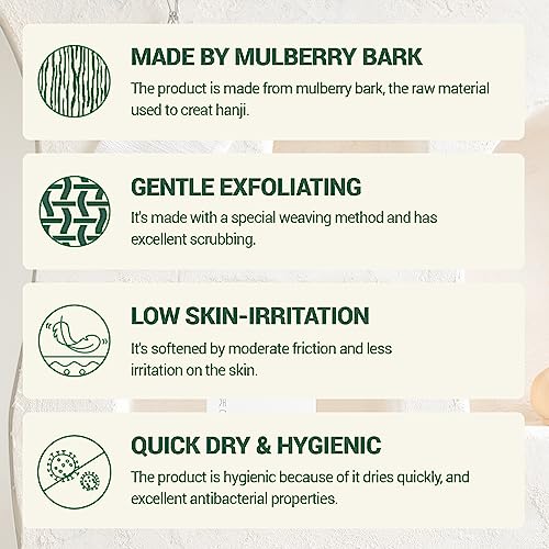 DEARCUS Korean Exfoliating Washcloth Towel 2Pcs, Hanji Bath Washcloths Mitt Scrub Body Washcloth Glove, Skin Irritation Free Korean Mulberry Bark, Reusable Soft and Gentle Scrubbing