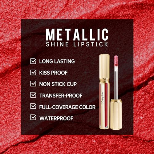 Dark Red Metallic Liquid Lipstick Waterproof Long Lasting