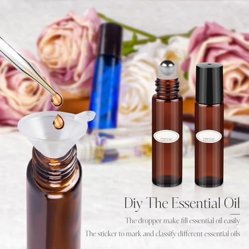 10ml Amber Glass Roller Bottles for Essential Oils, 4-Pack