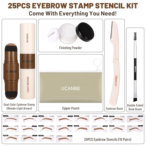 UCANBE 25PCS Eyebrow Stamp Stencil Kit With Dual-Color Pomade,20