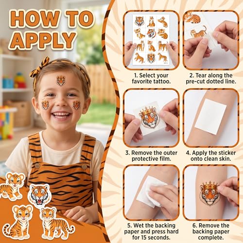 96 Tiger Temporary Tattoos for Kids | Jungle Party Favors