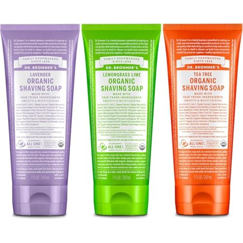 Dr. Bronner's Organic Shaving Soap? 3 Pack Variety, 7oz (Lavender, Tea Tree, Lemongrass)? Moisturizing Shave Soap for Men & Women? Certified Organic Sugar & Shikakai? For Face, Underarms & Legs