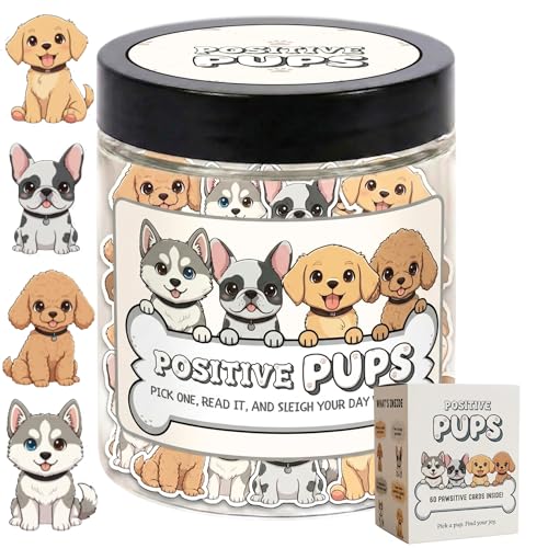 Positive Pups Jar with 60 Daily Affirmation Cards