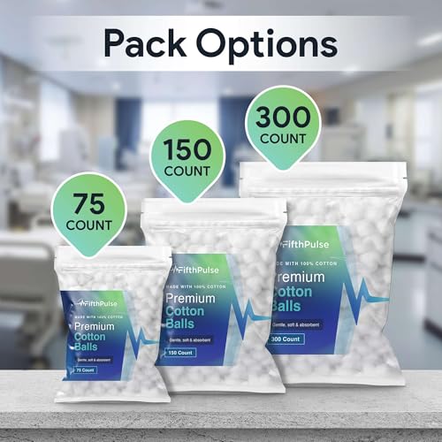 FifthPulse 100% Pure Cotton Balls - Soft & Absorbent 150 Pack for Face & Nails