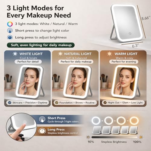 Ezcora Clip-On Makeup Mirror with Light & Extension Arm