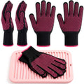 Pink Heat-Resistant Gloves & Mat Set for Hair Styling Tools