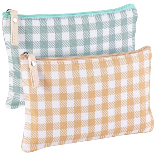 Gingham Makeup Bags - 2 Pack Green Checkered Cosmetic Pouch