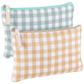 Gingham Makeup Bags - 2 Pack Green Checkered Cosmetic Pouch