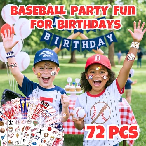 Baseball Party Set - 72 Piece Favor Bundle with Tattoos & Slap Bracelets