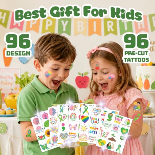 96 Pack Positive Mental Health Temporary Tattoos for Kids