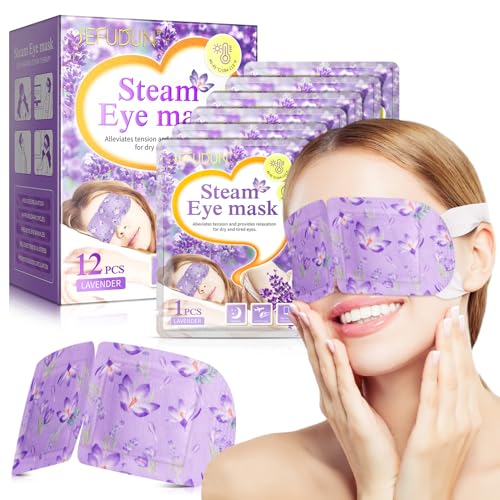 Steam Eye Mask 12 Packs, Lavender Self Heating Eye Mask, SPA Warm Eye Mask, Disposable Heated Sleep Eye Mask for Dry Eyes, Dark Circles, Puffy Eyes, Puffiness, Relief Stress Eye Fatigue, Migraine