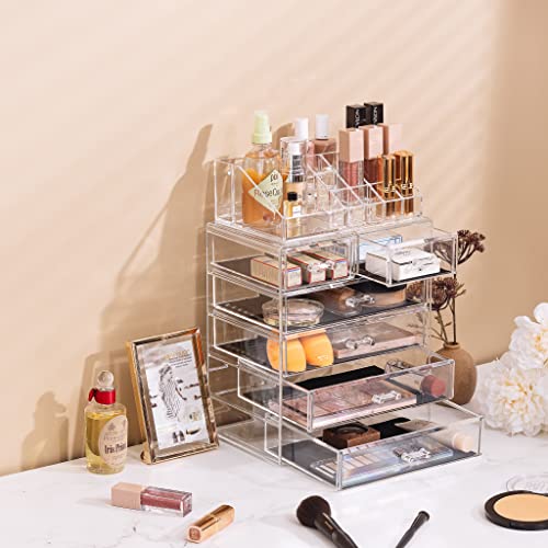 Sorbus 6-Drawer Acrylic Makeup Organizer with Brush & Jewelry Storage