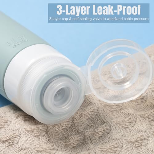 TSA Approved Travel Bottles 3oz | Leak Proof Silicone, Pre-printed Labels, 4 Pack