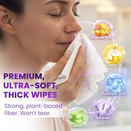 Lavender Face Wipes - Makeup Remover, 120 pcs (Aloe, Vitamin E)