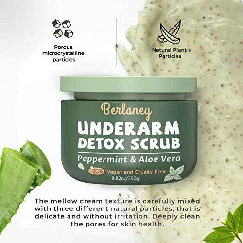 Armpit Detox Scrub 8.8 oz with Peppermint, Aloe Vera and Walnut Shell Powder, Underarm Scrub Helps on Removing Odor, Deep Cleanse & Exfoliating, also for Legs, Knee, Feet, Hands Whole Body