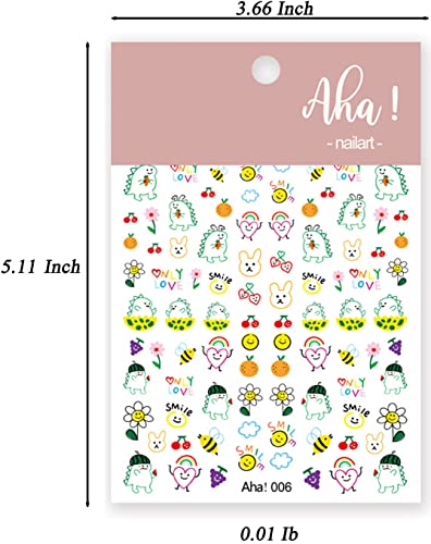 Dinosaur Nail Art Stickers Decals Cute Monster Nail Art Sticker Flower Loving Smile Decals 3D Self Adhesive DIY Design Fashion Trend Glamour Decoration Accessories for Ladies Girls Kids (2 Sheets)