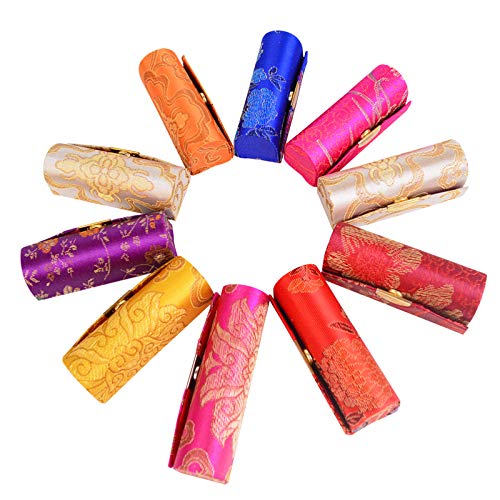 12 Pcs Lipstick Case with Mirror Floral Design Lipstick Holder Flower Printing Lip Stick Box (Pattern B)