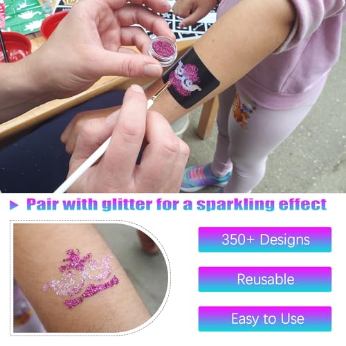 Temporary Tattoo Stencils Kit - 350+ Henna Designs for Face & Body