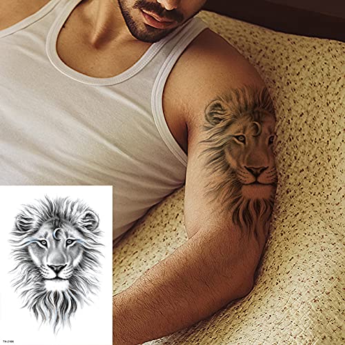 2 Sheets Arm Thigh Leg Waterproof Fake Temporary Tattoos Sticker Grey Lion