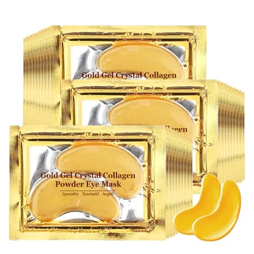Adofect Collagen Powder Eye Mask 30 Pairs Gold Under Eye Gel Pads, Hyaluronic Acid Under Eye Mask Gel Patches for Puffy Eye Reducing Dark Circles, Eye Bags, Wrinkle, Refresh Your Eyes, Gold