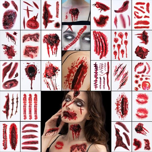 Halloween Face Tattoos – 30 Sheets Realistic Scars & Wounds