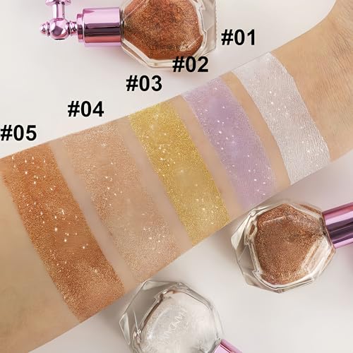 5 Colors Shimmering Highlighter Powder Spray, Fine Sparkle Glitter Highlighter Makeup Powder High Gloss Spray for Face Body & Hair(01 Moonstone)
