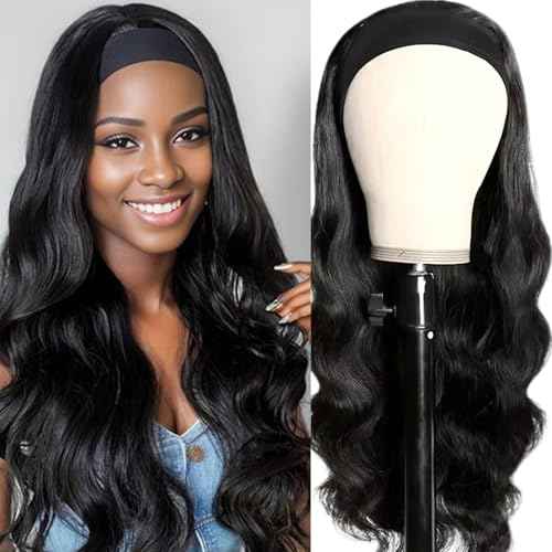 Headband Wig Human Hair Body Wave 18 Inch Glueless No Sew Headband Wig 100% Brazilian Virgin Hair 180% Dencity Wear and Go Headband Wigs for Black Women Natural Color Beginner Friendly
