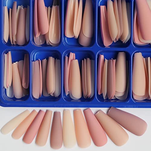 AddFavor 400pcs Long Press on Nails Coffin Matte Fake Nails Full Cover Ballerina Medium Length Acrylic Artificial False Nail Tips 20 Solid Colored Coffin Nails for Women DIY Nail