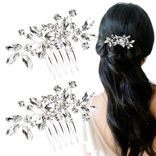 Silver Rhinestone Hair Comb (2 Pack) - Bridal Crystal Comb