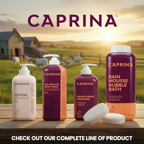 Caprina Fresh Goat Milk Soap Bar, ORIGINAL, 3.17 oz Each (3-Pack), Moisturizing & Gentle Cleansing, Includes Exfoliating Mesh Pouch