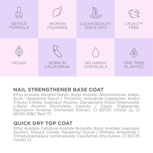Cote Beauty Nail Strengthener Base Coat & Quick Dry Nail Polish Top Coat Bundle, Strengthens Nails, Fast-Drying Glossy Finish, Chip-Resistant, Long-Lasting, Vegan & Cruelty-Free, 0.27 fl oz Each