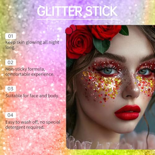 Red Glitter Stick for Body & Face - Waterproof Festival Makeup