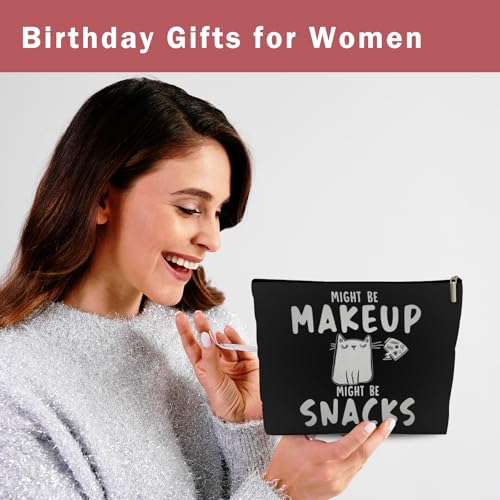 Cat-Themed Makeup Bag — Funny “Might Be Makeup Might Be Snacks” Gift Pouch