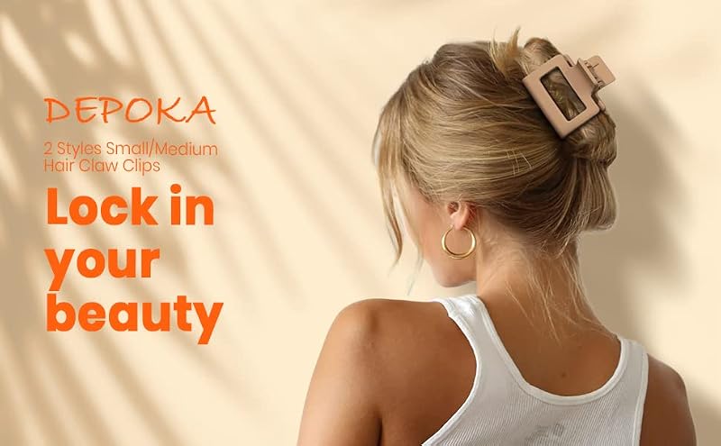 DEPOKA Matte Hair Clips Set - Rectangle & Double Row Claw Clips