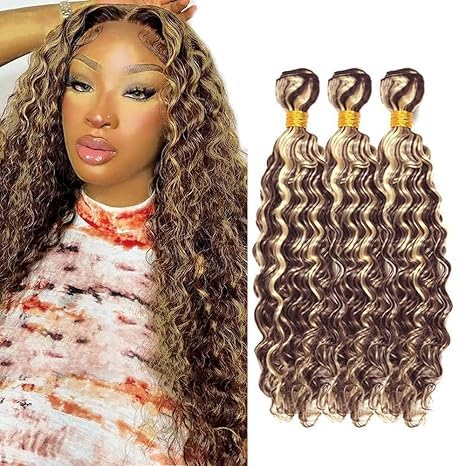 Deep Wave Human Hair Bundles P4/613 - 3 Bundles, Brown & Blonde