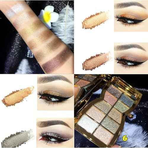 Glitter Eyeshadow Palette, 10 Colors Sparkle Shimmer & Matte Eye Shadow Highly Pigmented Waterproof Long Lasting Makeup Set (Color 6)