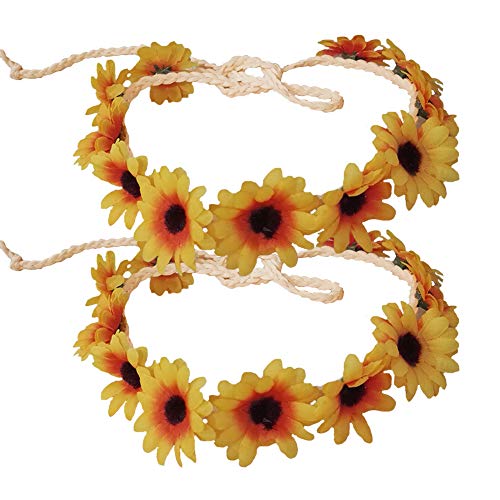 Flower Headband Sunflower Hairband Hair Clips Floral Crown Barrette Hair Bands Women Girls Boho Hair Hoop Headdress Headwear Headpiece Party Decoration Cosplay Costume Hair Accessories 2 Pack Yellow