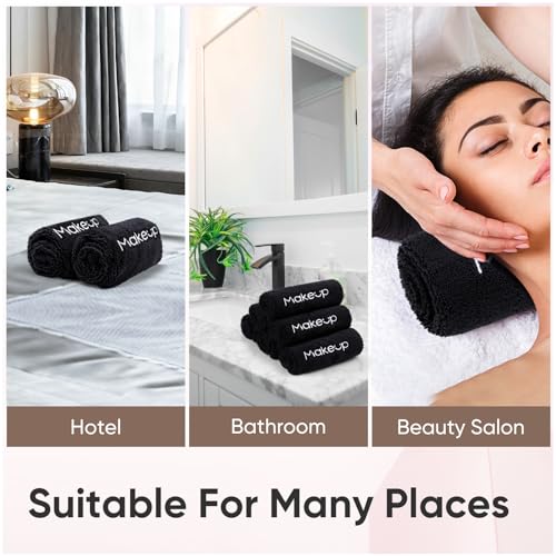 HOMEXCEL Makeup Remover Cloth 6 Pack,Premium Washable Soft 13x13 Inch Facial Cleansing Makeup Towels,Quick Dry Microfiber Face Towels Washcloths for All Skin Types,Black