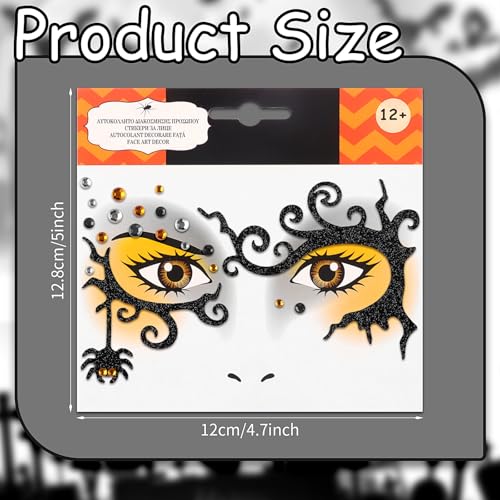Halloween Face Gems Stickers - Spider & Clown Rhinestone Tattoos (2 Pack)