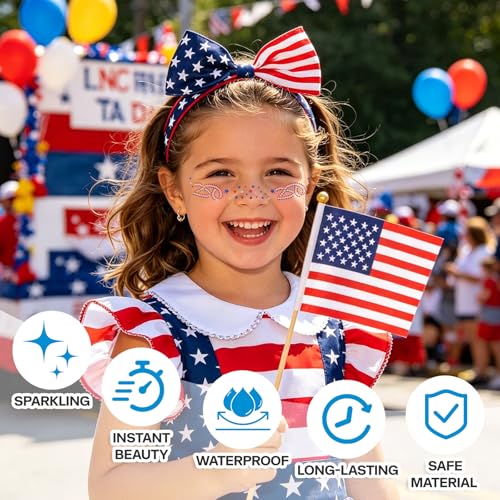 Mysense 6-Pack Patriotic Glitter Face Tattoos for 4th of July & 250th Anniversary