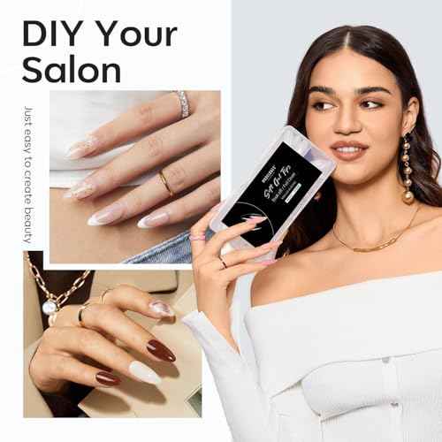 Modelones Almond Fake Nail Tips -510Pcs Medium Soft Gel Nail Tips Almond Shape Pre Etched Half Matte Full Cover Clear Acrylic Gel Kit False Press on for Extension Manicure Salon DIY at Home 15 Sizes